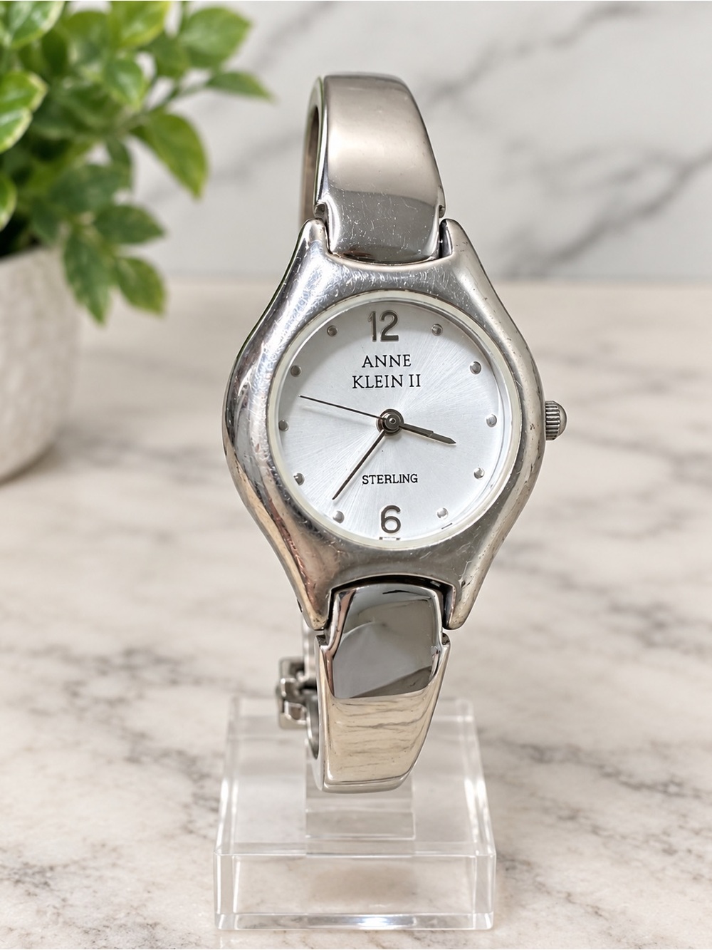 Anne Klein II Sterling Silver .925 Bangle Bracelet Watch Quartz Women’s Vintage